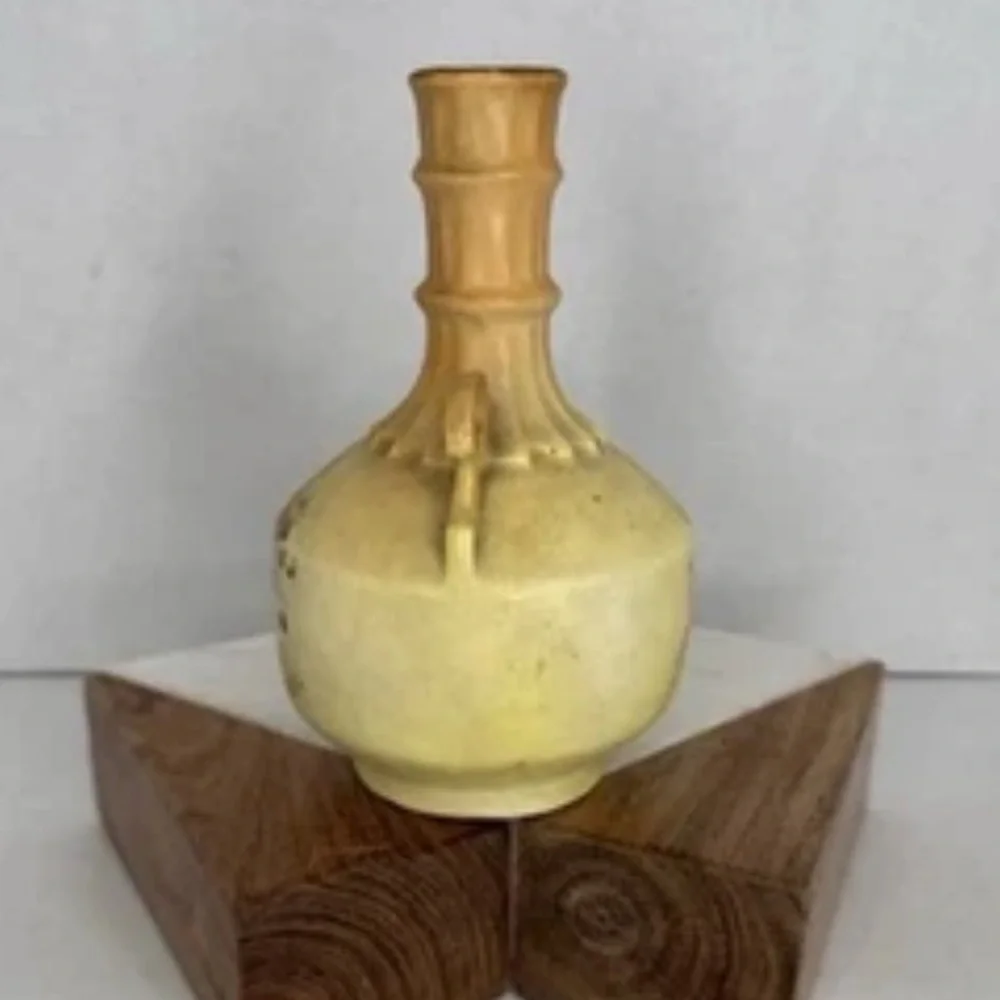 Antique Bud Vase Hand Painted Floral Design in Soft Yellow